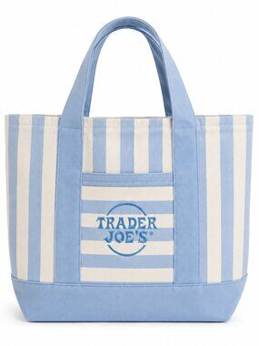 Trader Joe's Seafoam Blue Striped Mini Canvas Tote Bag NWT Summer 2026